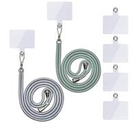 Chaîne de téléphone portable universelle - Cordon universel pour téléphone portable à suspendre autour du cou - Avec cordon de téléphone portable - Réglable et amovible - Vert matcha + argent clair