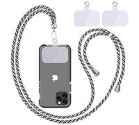 Chaîne de téléphone portable universelle - Cordon universel pour téléphone portable - À suspendre autour du cou - Avec cordon de téléphone portable - Réglable et amovible - Diagonale 1 noir et blanc