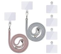 Chaîne de téléphone portable universelle - Cordon universel pour téléphone portable - À suspendre autour du cou - Avec cordon de téléphone portable - Réglable et amovible (2 or rose + argent brillant)