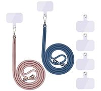 Chaîne de téléphone portable universelle - Cordon universel pour téléphone portable - À suspendre autour du cou - Avec cordon de téléphone portable - Réglable et amovible (2 or rose + bleu)