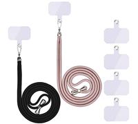 Chaîne de téléphone portable universelle, cordon universel pour téléphone portable à suspendre autour du cou, réglable et amovible, 2 or rose + noir brillant