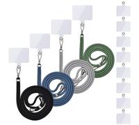 Chaîne de téléphone portable universelle - Cordon universel pour téléphone portable à suspendre autour du cou - Avec cordon de téléphone portable - Réglable et amovible - 4 noir clair + bleu + gris +