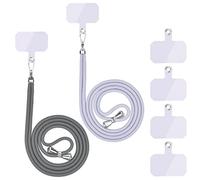 Chaîne de téléphone portable universelle - Cordon universel pour téléphone portable - À suspendre autour du cou - Avec cordon de téléphone portable - Réglable et amovible - 2 gris foncé + gris