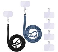 Chaîne de téléphone portable universelle - Cordon universel pour téléphone portable à suspendre autour du cou - Avec cordon de téléphone portable - Réglable et amovible - Noir clair + bleu