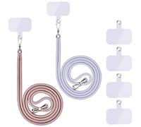 Chaîne de téléphone portable universelle, cordon universel pour téléphone portable suspendu autour du cou avec coussinet de téléphone portable, réglable et amovible., 2 or rose + gris, Hand washable