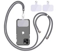 Chaîne de téléphone portable universelle, cordon universel pour téléphone portable suspendu autour du cou avec coussinet de téléphone portable, réglable et amovible., Gris foncé, Hand washable and