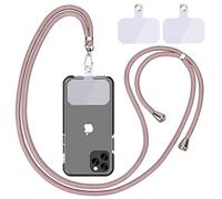 Chaîne de téléphone portable universelle, cordon universel pour téléphone portable suspendu autour du cou avec coussinet de téléphone portable, réglable et amovible., 0or rose, Hand washable and