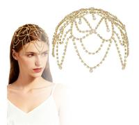 Chaîne de tête dorée avec cristaux Gatsby des années 1920 avec pinces à cheveux pour mariage, Halloween, cosplay, costume vintage (avec 2 pinces à cheveux)