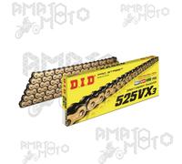 Chaîne De Transmission DID Pas 525 VX3 Or / Noir 124 ZB Maillons Moto