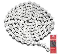 Chaîne de Vélo 6/7/8 Vitesses 116 Maillons, Chaîne en Acier Carbone avec Attache Rapide, Couleur Argent pour VTT, VTC, Route et E-Bike