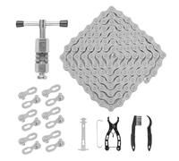 Chaîne de Vélo 6/7/8 Vitesses - Kit Réparation ChaîneVélo - 1/2 x 3/32 Pouces - Alliage d'Aluminium - Outil Démonte Chaîne - Pour Réparer Chaînes VTT et Vélo de Course (Argent)