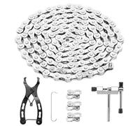 Chaîne de vélo 6/7/8 vitesses - Outil avec antivol de chaîne - Pince brise-chaîne et 3 paires d'antivol de chaîne de vélo pour VTT (1/2 x 3/32" - 116 maillons)