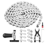 Chaîne de vélo, chaînes 6/7/8 vitesses, chaîne 1/2 x 3/32 pouce pour VTT et vélo de route, avec pince/briseur de chaîne pour vélo, 4 paires de verrous pour chaînes VTT