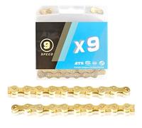 Chaîne de vélo galvanisée 116 L, 9 à 12 Vitesses, Durable, for la Plupart des vélos de Route et VTT.(Gold no,9S)