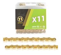 Chaîne de vélo galvanisée 116 L, 9 à 12 Vitesses, Durable, for la Plupart des vélos de Route et VTT.(Gold no,11S)