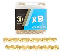 Chaîne de vélo galvanisée 116 L, 9 à 12 Vitesses, Durable, for la Plupart des vélos de Route et VTT.(Gold el,9S)