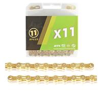 Chaîne de vélo galvanisée 116 L, 9 à 12 Vitesses, Durable, for la Plupart des vélos de Route et VTT.(Gold el,11S)