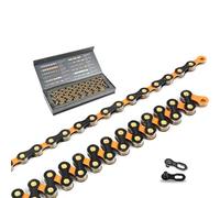 Chaîne de vélo ultralégère 126 L, colorée, 12 Vitesses, revêtement Diamant, for VTT/vélos de Route, Noire et Rouge, Non Creuse(Black Orange Not Hollow)