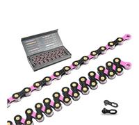 Chaîne de vélo ultralégère 126 L, colorée, 12 Vitesses, revêtement Diamant, for VTT/vélos de Route, Noire et Rouge, Non Creuse(Black Pink Not Hollow)