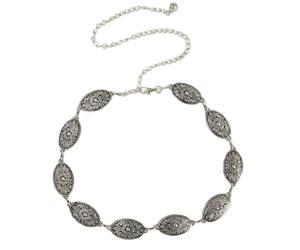 chaine de ventre Lien ceinture accessoires sud-ouest soleil étoile éclatement estampillé métal médaillon chaîne Cowgirl robe d'été taille pour robes(E Carving Silver)