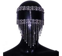 Chaîne de Visage Gland Masque Visage Chaîne Coiffure Mariée Strass Chapeaux pour une Soirée Cosplay(Silver)