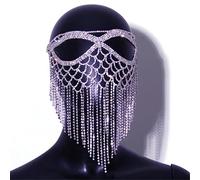 Chaîne de Visage Maille Strass Gland Masque Visage Bijoux Mascarade for Femmes Cristal Visage Chaîne pour une Soirée Cosplay(Silver)