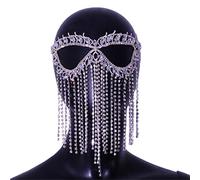 Chaîne de Visage Masque de mascarade visage complet strass femmes couverture des yeux gland pour une Soirée Cosplay(Silver)