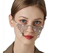 Chaîne de Visage Strass Tassel Big Water Drop Pendant Face Chain Hanging Ears Jewelry pour une Soirée Cosplay