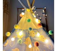 Chaîne d'éclairage à billes pour enfants, Fonctionne sur piles Blanc chaud 2m 20 Leds Multicolore Pom Pom Chaîne d'éclairage Led Décoration Pour Noël Fête Intérieure Chambre Enfants