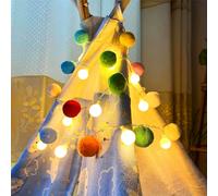 Chaîne d'éclairage à billes pour enfants, Fonctionne sur piles Blanc chaud 2m 20 Leds Multicolore Pom Pom Chaîne d'éclairage Led Décoration Pour Noël Fête Intérieure Chambre Enfants