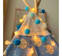 Chaîne d'éclairage à billes pour enfants, Fonctionne sur piles Blanc chaud 2m 20 Leds Multicolore Pom Pom Chaîne d'éclairage Led Décoration Pour Noël Fête Intérieure Chambre Enfants