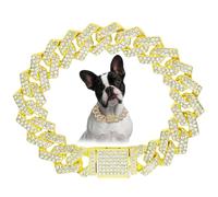 Chaîne dorée pour chien - Chaîne cubaine en métal diamanté - Largeur 15 mm - Collier pour chiots de petite taille - Taille moyenne et grande - Argenté (25,4 cm)