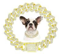 Chaîne dorée pour chien et chat avec maillons cuba en diamant - Collier en métal pour chien et chat de petite, moyenne et grande taille - 30,5 cm