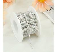 Chaîne en ABS avec strass et perles pour couture SS4.5-SS16, chaîne à cristaux denses en or/argent - SilverPearlCrystalAB-SS8 (2,5 mm) - 2 yards