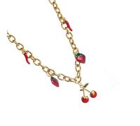 Chaîne en acier réglable légère avec pendentif cerises fraises Bijoux polyvalents rouge vif Collier pendentif rouge vif, taille unique, Comme décrit, Comme décrit