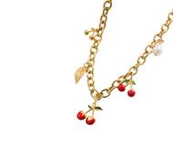 Chaîne en acier réglable légère avec pendentif cerises fraises Bijoux polyvalents rouge vif Collier pendentif rouge vif, taille unique, Comme décrit, Comme décrit