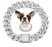 Chaîne en argent pour chien, collier à maillons cuba en diamant pour chien et chat, collier en cristal pour animaux de compagnie, bijoux pour chiens et chats de petite, moyenne et grande taille, 25,4