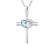 Chaîne en forme de croix pour homme en argent sterling 925 - Mosaïque abalone/opale bleue/malachite verte - Bijoux religieux - Cadeau pour amulette talisman, Allgemein, Argent sterling, Pas de gemme