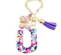 Chaîne en forme de tasse avec lettre et papillon et pompon - Joli pendentif tendance pour sac à dos, porte-clés initiale de tasse, bijou pour femmes et filles, Refer to description, se référer à la