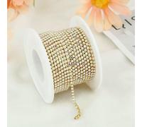 Chaîne en strass ABS perle pour couture SS4.5-SS16, chaîne à coupelles en cristal dense or/argent - Or PearlCrystal AB-SS8 (2,5 mm) - 5 yards