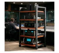 Chaine HiFi Armoire De Rack Audio,Support Stéréo À 5/7 Niveaux For Cinéma | Range Vinyle,Meuble Pour Composants Avec Étagère Réglable En Hauteur Et Roulettes For Salon,Bureau(5-Teak)