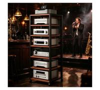 Chaine HiFi Armoire De Rack Audio,Support Stéréo À 5/7 Niveaux For Cinéma | Range Vinyle,Meuble Pour Composants Avec Étagère Réglable En Hauteur Et Roulettes For Salon,Bureau(7-Teak)