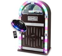 Chaîne Hifi Jukebox Retro 60W avec tourne disque vinyle Bluetooth, CD, FM + télécommande, Jeu de lumière OVNI LED