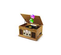Chaîne Hifi Tourne-Disque EA-PL300-WOOD Vinyle 33/45/78, 60W, FM, CD, Cassette, BT USB REC, rétro Vintage, 2 Mini Lumières LED