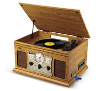 Chaîne HiFi Tourne-Disque EA-PL300-WOOD Vinyle 33/45/78, 60W, FM, CD, Cassette, BT USB SD REC, rétro Vintage+Clé USB 32G
