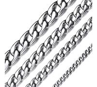 Chaîne Homme Acier 76 cm Inoxydable Maille Cubaine Collier 5 mm Enfant Garçon Fine Chaines Femme pour Pendentif Gourmette Fille Bijoux Cadeau Fête des Pères Papa Noël