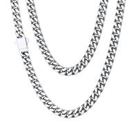 Chaine Homme Acier Cubaine 46 cm Ras de Cou Collier Court Inoxydable Grosse Maille Ras de Cou Gourmette Massif Femme Gros Cadeau Fêtes Pères Noël Choker Hip Hop Rappeur 32g