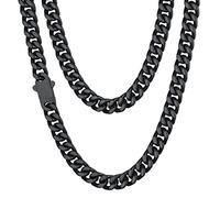 Chaine Homme Acier Inoxydable Noir Plaque Collier Cubaine 46 cm Ras de Cou Massif Femme Gourmette Maille Ras de Cou Gros Cadeau Fêtes Pères Noël Choker Hip Hop Rappeur 58g