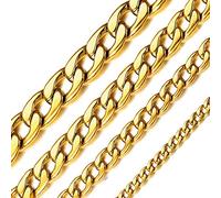 Chaine Homme Acier Or 76 cm Inoxydable Maille Cubaine Collier Enfant Garçon 5 mm Fine Chaines Femme pour Pendentif Gourmette Fille Bijoux Cadeau Fête des Pères Papa Noël