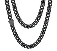 Chaine Homme Cubaine 56 cm Collier Noir Plaque Acier Inoxydable Maille Ras de Cou Gourmette Massif Femme Ras de Cou Gros Cadeau Fêtes Pères Noël Choker Hip Hop Rappeur 70g
